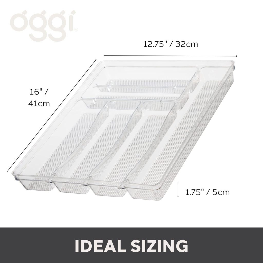 Oggi Silverware Organizer Tray, 6-Compartment, Clear