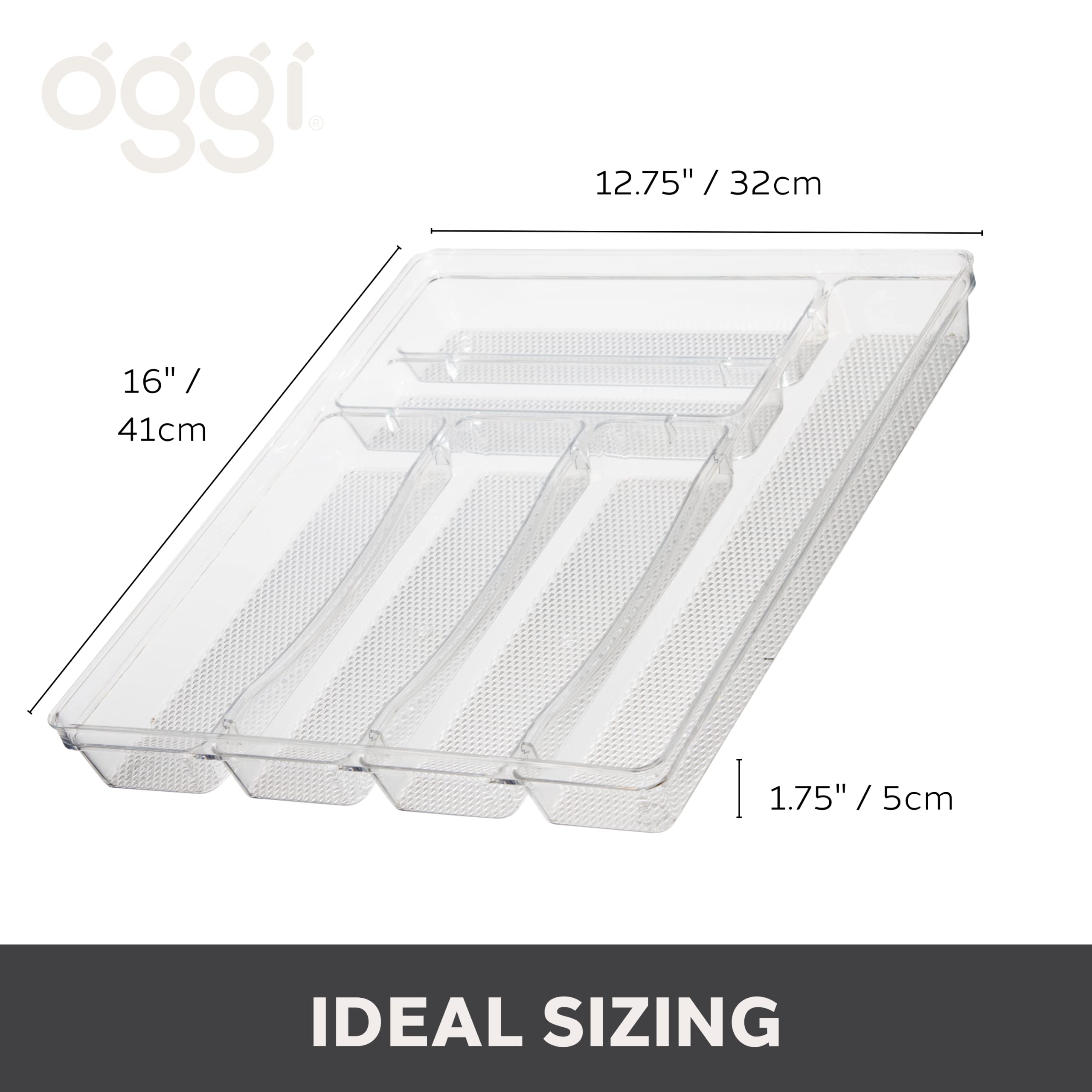 Oggi Silverware Organizer Tray, 6-Compartment, Clear