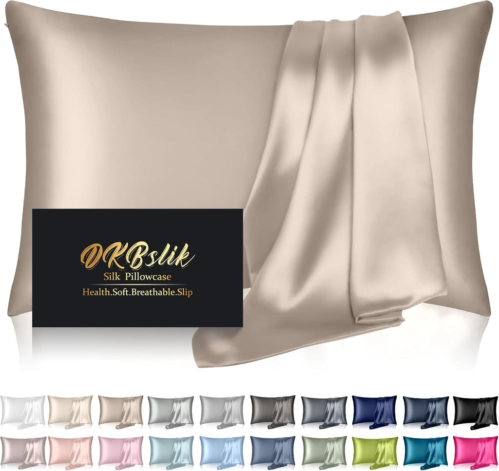 Skiennix Mulberry Silk Pillowcase - Anti-Acne Cooling Sleep | Standard Size, Champagne Color