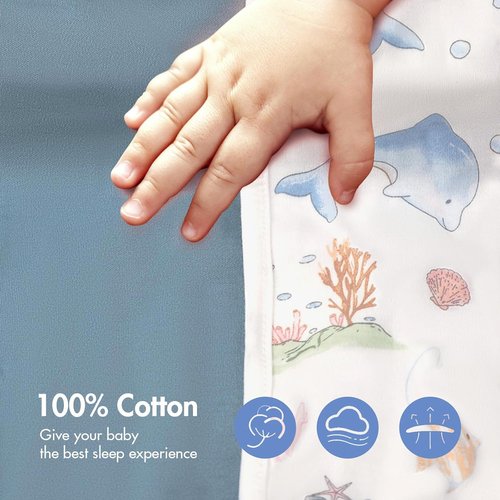 ANYEDDE 2-Pack Arms Up Swaddle - Breathable Newborn Sleep Bags with Removable Cuffs | 0-3 Months, Blue Dolphin