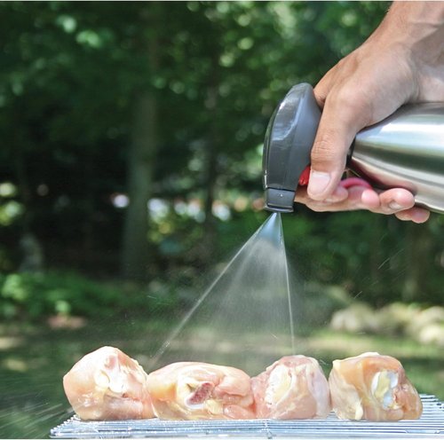 Evo Oil Sprayer - 18/8 Stainless Steel Non-Aerosol for Olive & Cooking Oils | 16-Ounce Capacity, Silver