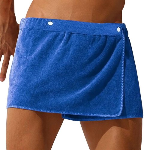 LipLopBest Men Boys Soft Wearable Bath Towel Short Pants Adjustable Mircofiber Towel Pool Beach Spa Bathing Shower Cover Up Wrap Around Towels (Blue)
