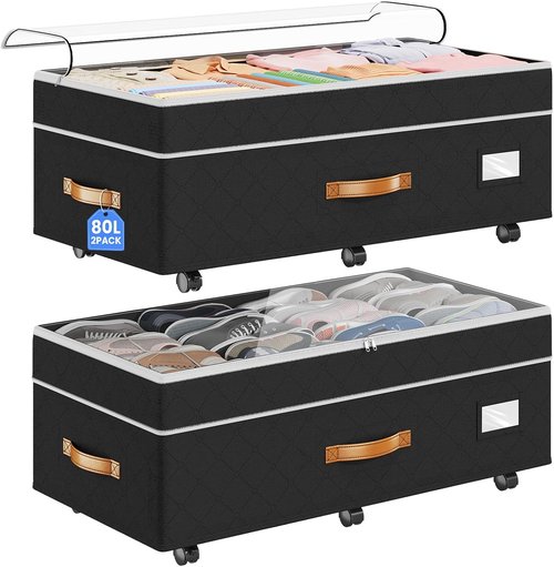 Budding Joy Under Bed Storage Containers - 90L Capacity with Wheels | 2-Pack for Easy Organization