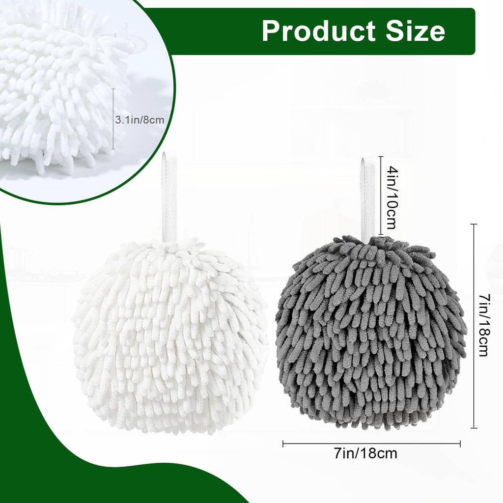 VEIUSHNI 2 Pack Fluffy Ball Hand Towels - Super Absorbent & Quick Dry, Soft Bath & Kitchen Towels for Sink, Bathroom Decor (Gray, White)