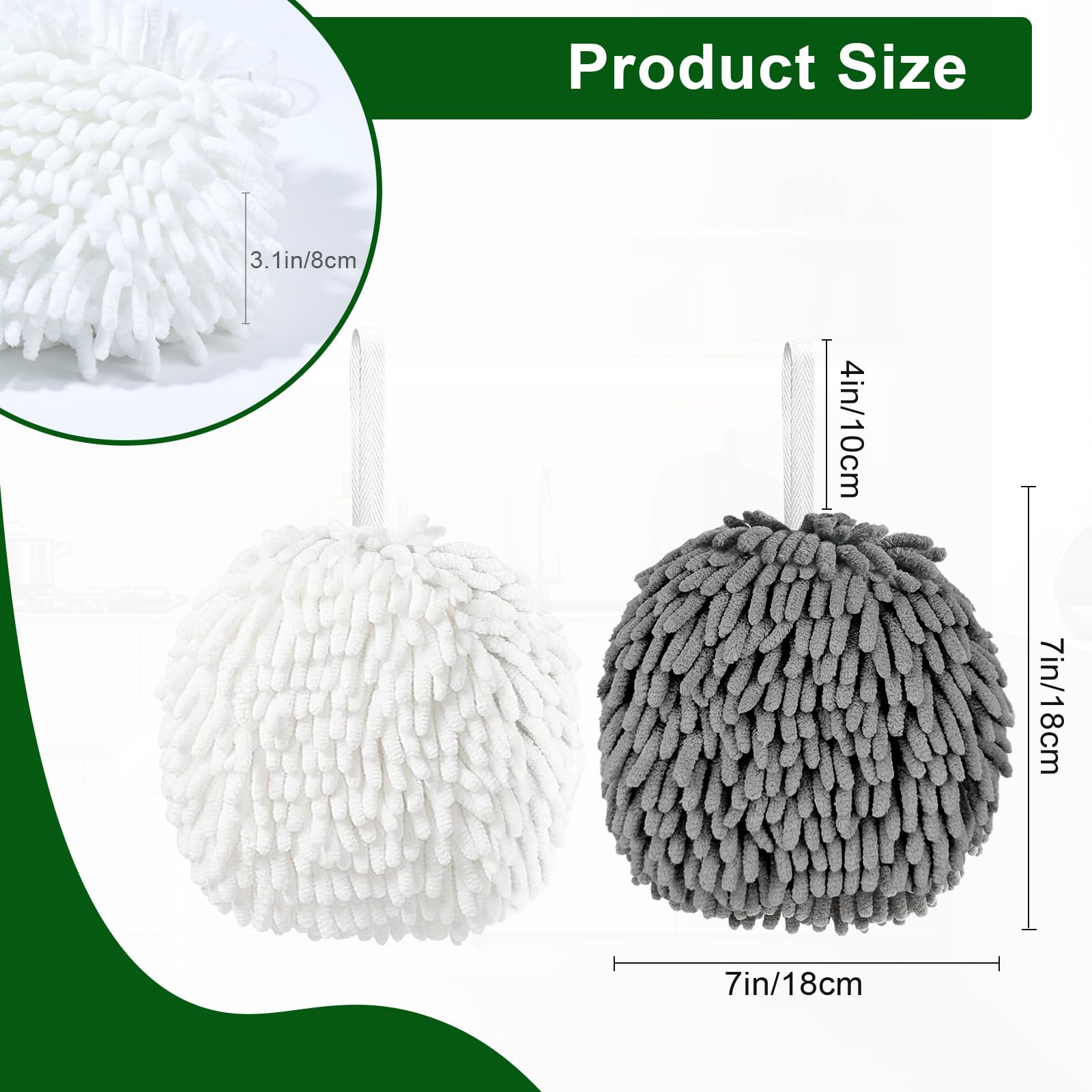 VEIUSHNI 2 Pack Fluffy Ball Hand Towels - Super Absorbent & Quick Dry, Soft Bath & Kitchen Towels for Sink, Bathroom Decor (Gray, White)