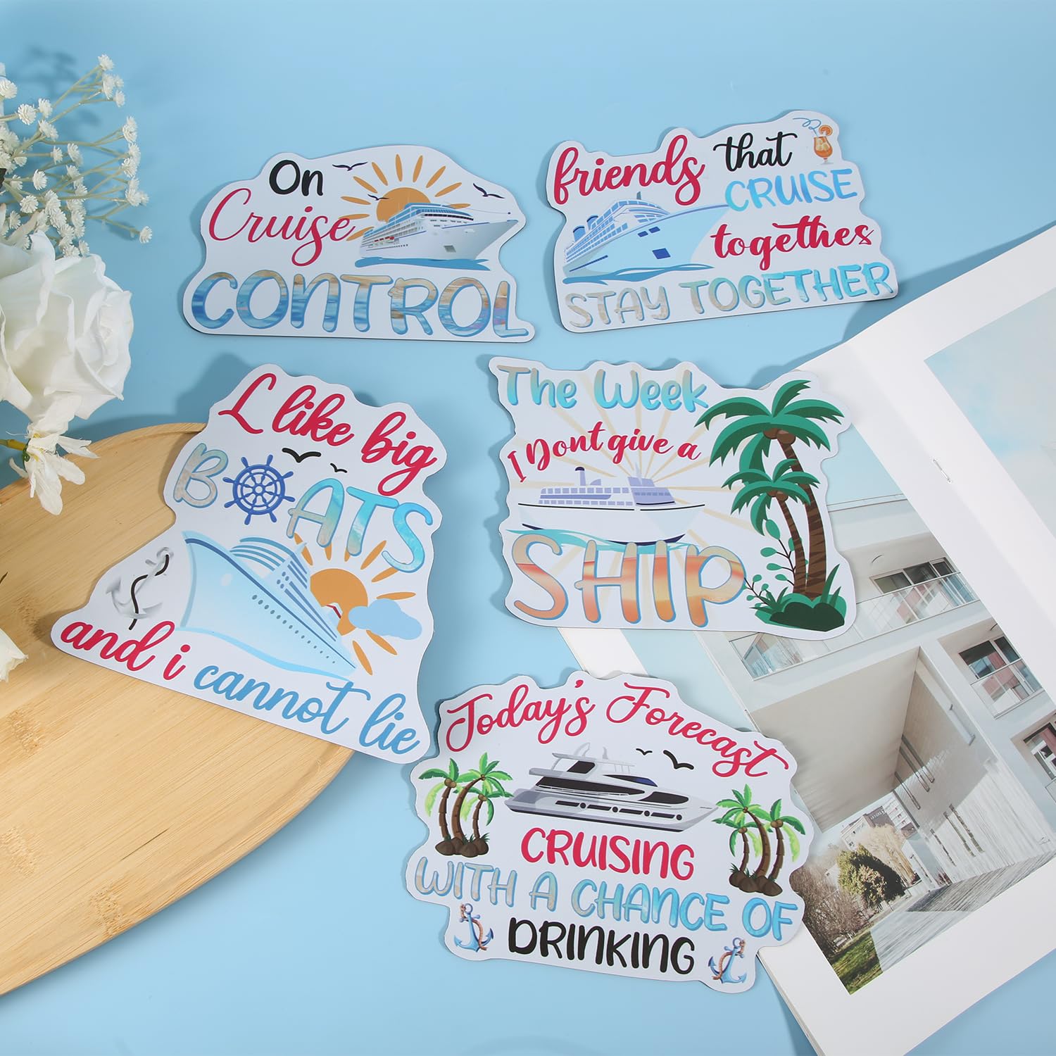 5pcs Family Cruise Magnets - 5 Styles Large Ship Door Magnets, Reusable for Cruise, Ship, Car, Refrigerator