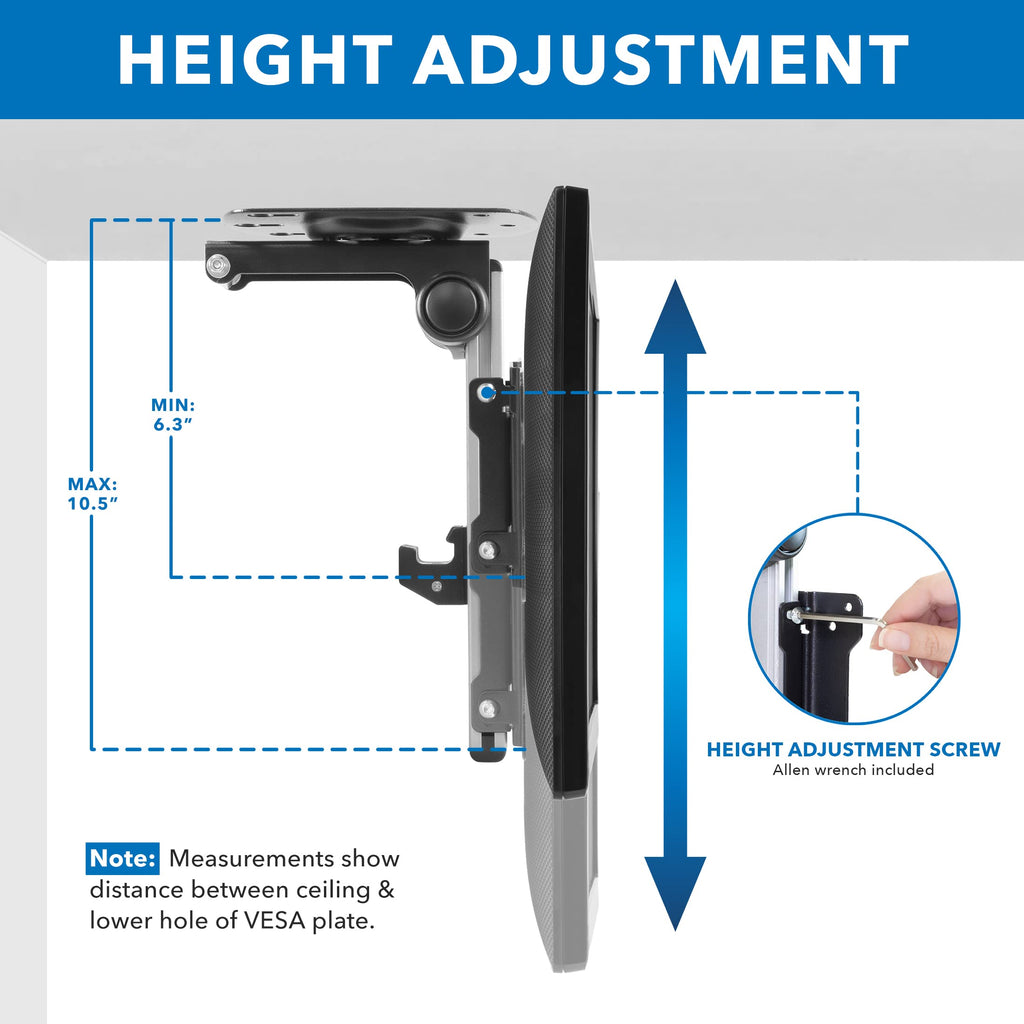 Mount-It! Folding Ceiling TV Mount | Flip Down and Under Cabinet TV Bracket for Compact Screens 13-27 Inch | Space-Saving Tilt and Swivel Design | Adjustable Height | VESA 75x75, 100x100 | Max 44 lbs