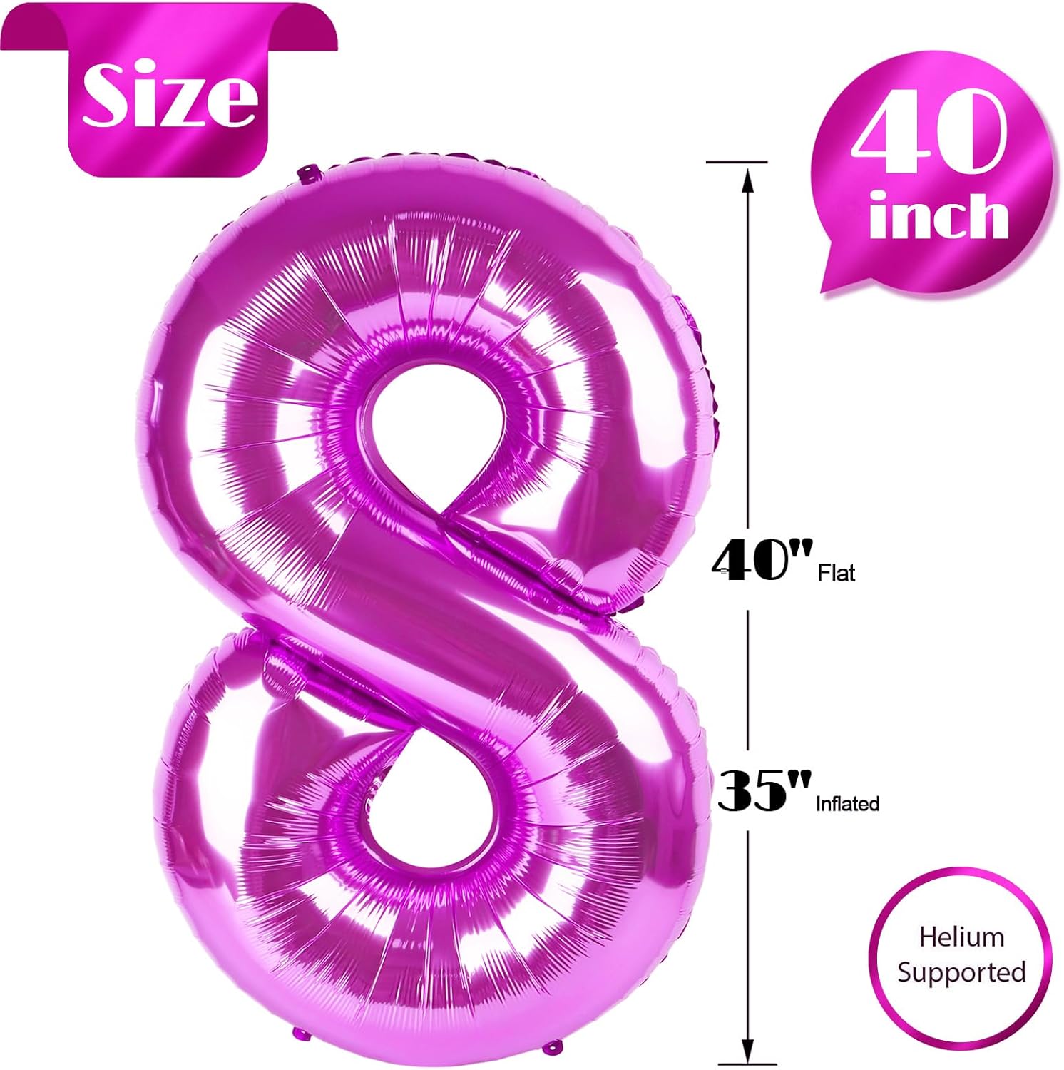 Rosy Purple Number 8 Balloon - 40 Inch Birthday Decoration for Girls | Perfect 8th Birthday Party Supplies