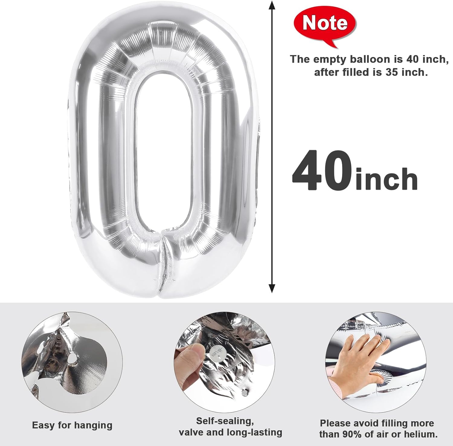 Number 0 Balloons - 40 Inch Silver Number Balloons for Birthday, Wedding, Baby Shower Decor
