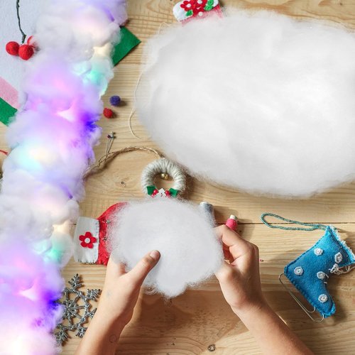 Halloscume Cotton Fake Cloud Stuffing - 28.16 Oz Fluffy Fiber Filling with LED Strings for Crafts | Soft Pillow Decor