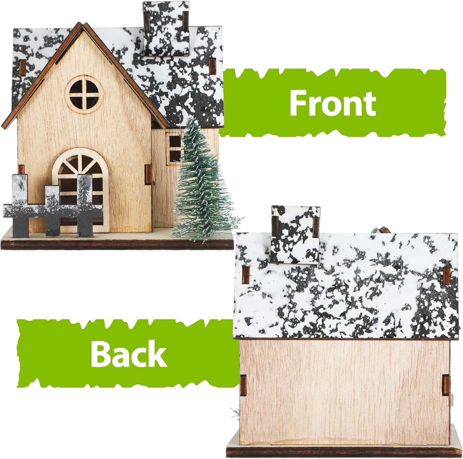 Toyvian Christmas Village Houses Set - 3 Pcs Wooden LED Lighted Ornaments for Table Decor (Brown)