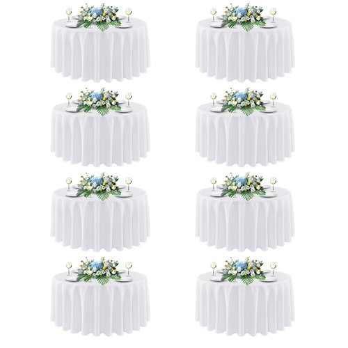 sancua 90 Inch Round Tablecloth White, 8 Pack - Circle Polyester Fabric Table Cloth for Wedding Party Reception Banquet Birthday, Washable Formal Table Cover (Fit 30-72 Inch Tables)