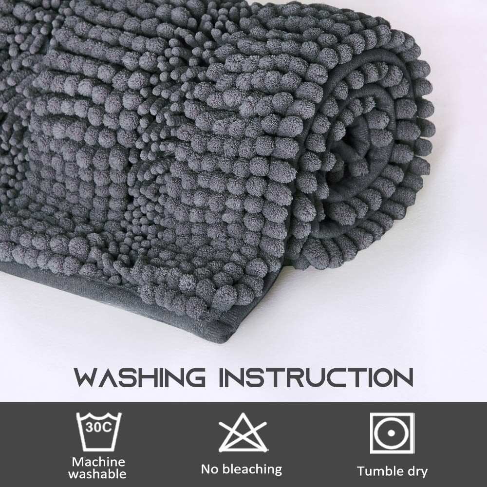NICETOWN Grey Bathroom Runner Rug, Extra Thick Oversize Bath Mat for Bathroom, Anti-Slip Soft Plush Chenille Shaggy Extra Long Living Room Bedroom Water Absorbent Floor Carpet (60" x 24")