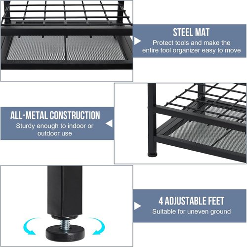 Garden Tool Organizer | Heavy-Duty Steel Holds 50 Long-Handled Tools - Easy Assembly, Black
