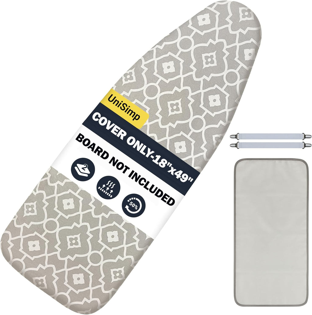 UniSimp Ironing Board Cover - Extra Thick Natural Cotton, Scorch & Stain Resistant | 18"x49" Geometric Design