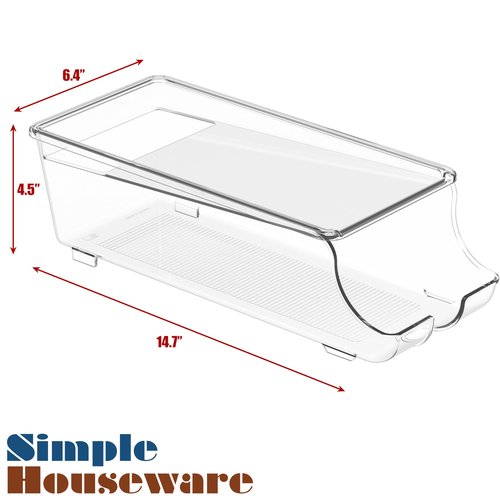 Simple Houseware 4-Pack Auto-Rolling Beverage Can Organizer for Fridge, Clear Front-Loading Soda Dispenser with Smooth Glide Design, Space-Saving Refrigerator Storage Bins