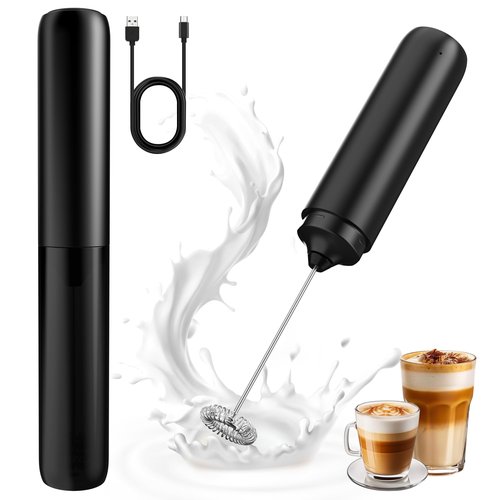 Rechargeable Milk Frother, Handheld Coffee Frother Wand Drink Mixer with Cover, Electric Whisk Coffee Mixer for Matcha Lattes Cappuccino Hot Chocolate