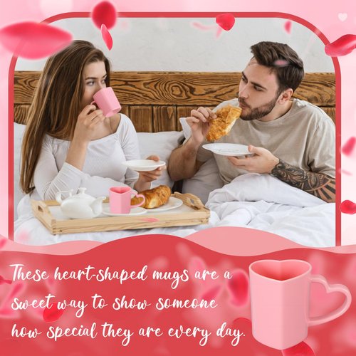 Baderke 12 Pcs Valentine's Day Heart Shaped Mugs with Handles 7.8 oz Reusable Pink Red Love Heart Plastic Drinking Cups for Birthday Wedding Anniversary Party Supplies(Pink)