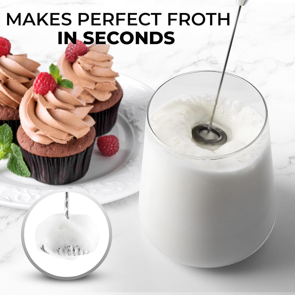 Zulay Kitchen Milk Frother Wand - Ultra-Fast Handheld Electric Whisk for Coffee, Lattes & Cappuccino