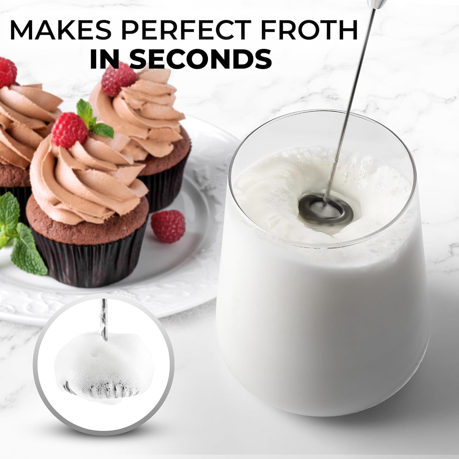 Zulay Kitchen Milk Frother Wand - Ultra-Fast Handheld Electric Whisk for Coffee, Lattes & Cappuccino