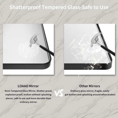 LOAAO Black Metal Framed Bathroom Mirror - 30x36 Inch Matte Black Vanity Mirror | Anti-Rust, Tempered Glass, Versatile Hanging Options