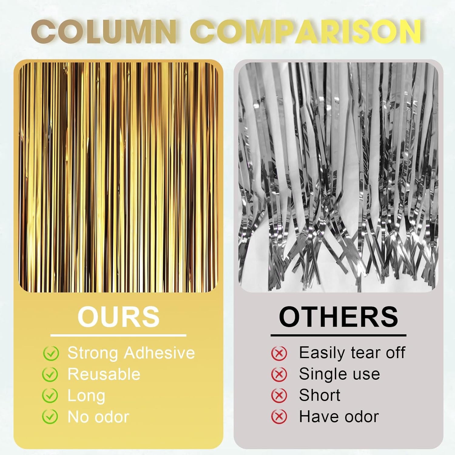 Voircoloria Matte Dark Gold Foil Fringe Backdrop Curtains - 3 Pack Tinsel Streamers for Parties & Events