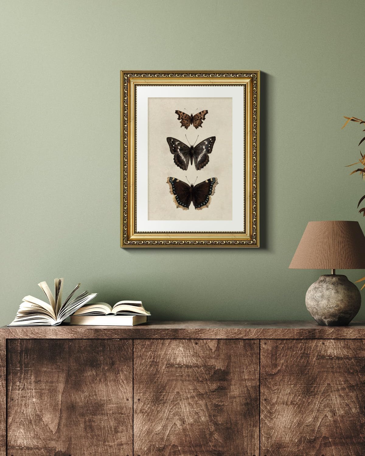 VIYYIEA Vintage Gold Framed Butterfly Wall Art - Retro Canvas Prints for Bedroom & Bathroom Decor | 11x14 Inch