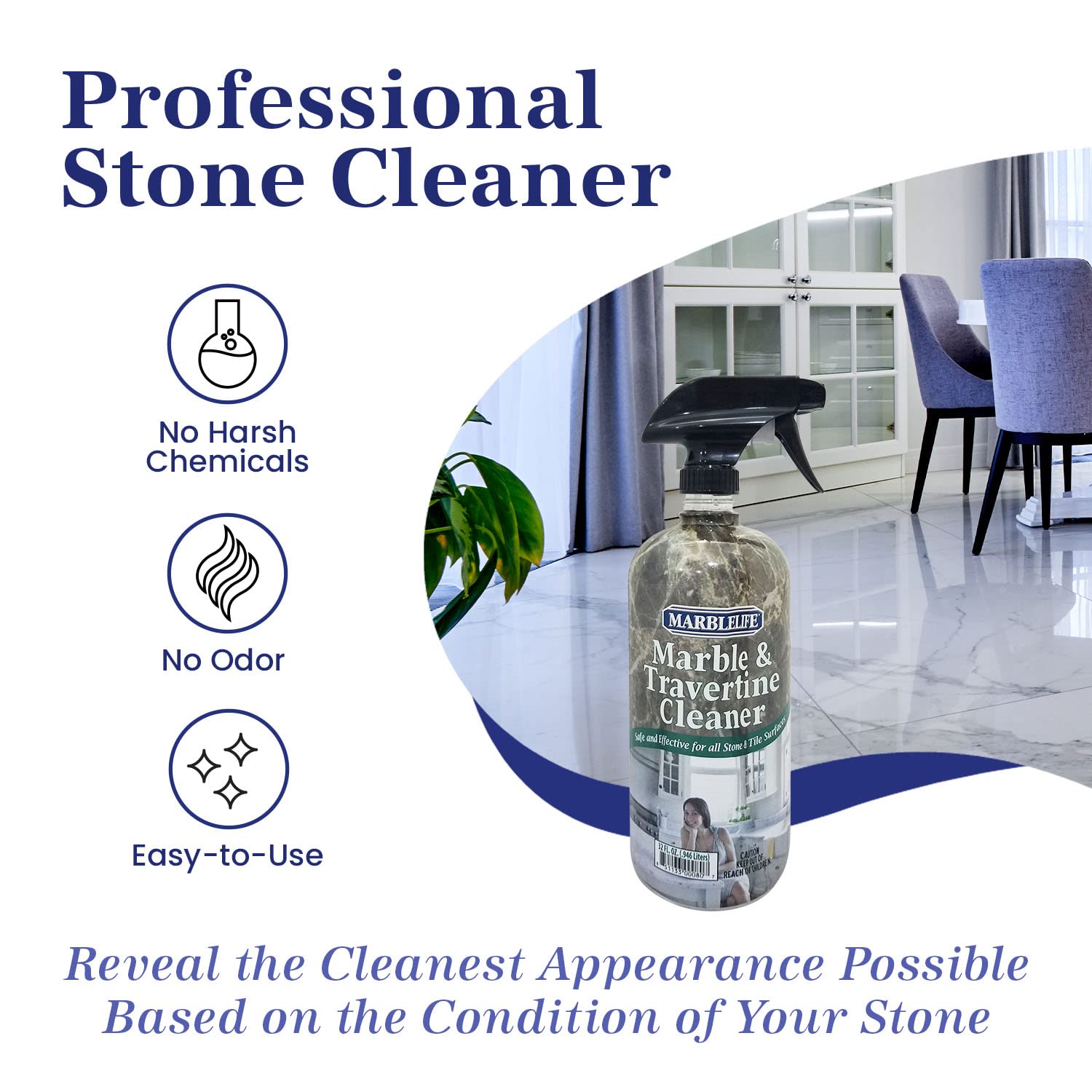 Marblelife InterCare Marble and Travertine Cleaner, Natural Stone & Terrazzo Liquid Cleaner, Shower & Tile Surface Care, Floor, Walls & Countertop Cleaner and Degreaser, Refill Gallon