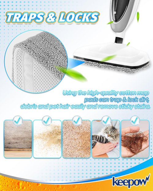 KEEPOW Steam Mop Pads - 4 Pack Microfiber Replacement for Mxnsewr, GorFanty GF-6610B, Neugo NE033