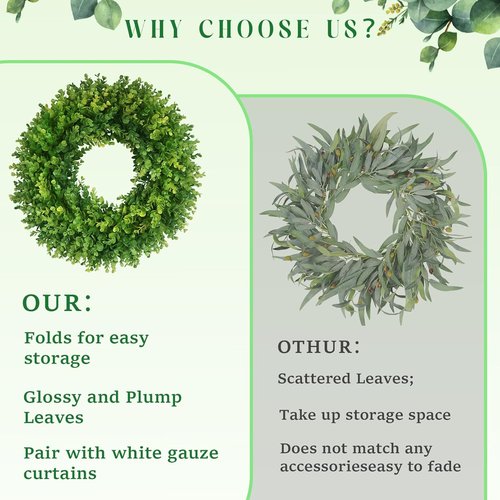 Boxwood Wreaths - 20'' Artificial Spring & Summer Decor - All Seasons for Front Door & Weddings