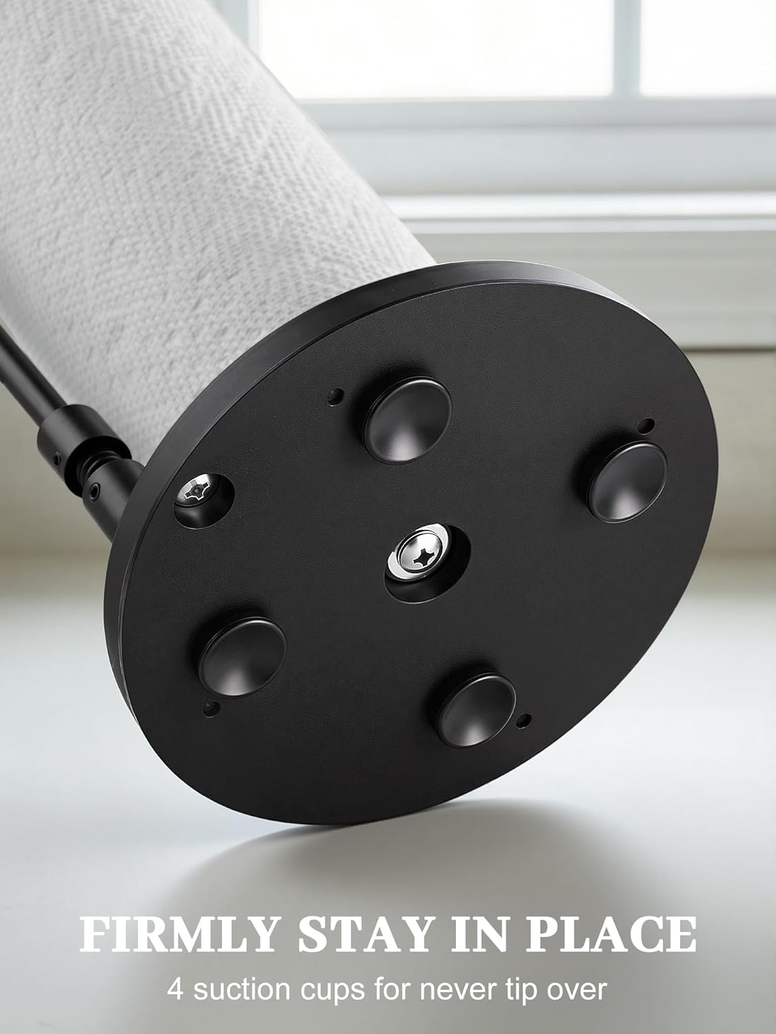 SMARTAKE Paper Towel Holder - Weighted Non-Slip Dispenser with Spring Arm for Most Rolls - Black Stainless Steel