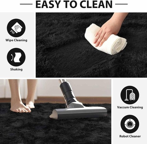 FinRèc Soft Black Area Rug - Modern Fluffy Shaggy Design | Non-Slip 4x6 Feet for Bedroom & Living Room Decor