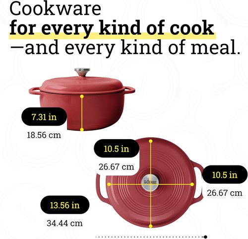 Lodge Enamel Cast Iron Dutch Oven - 6 Quart Moisture-Sealing Lid & Dual Handles - Ideal for Baking & Slow Cooking - Cranberry