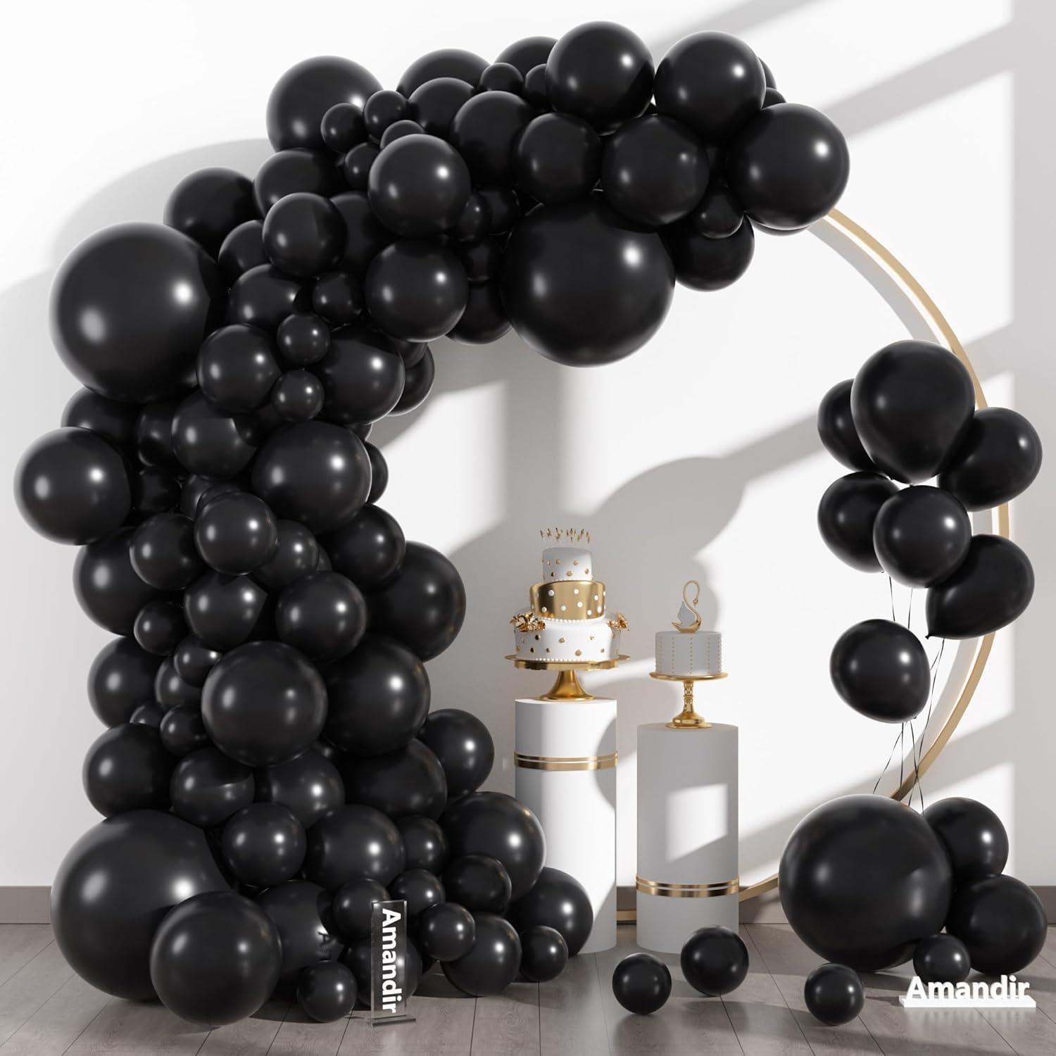 Amandir 153-Piece Black Balloon Arch Garland Kit - Matte Latex Balloons in 5-18 Inch Sizes for Parties