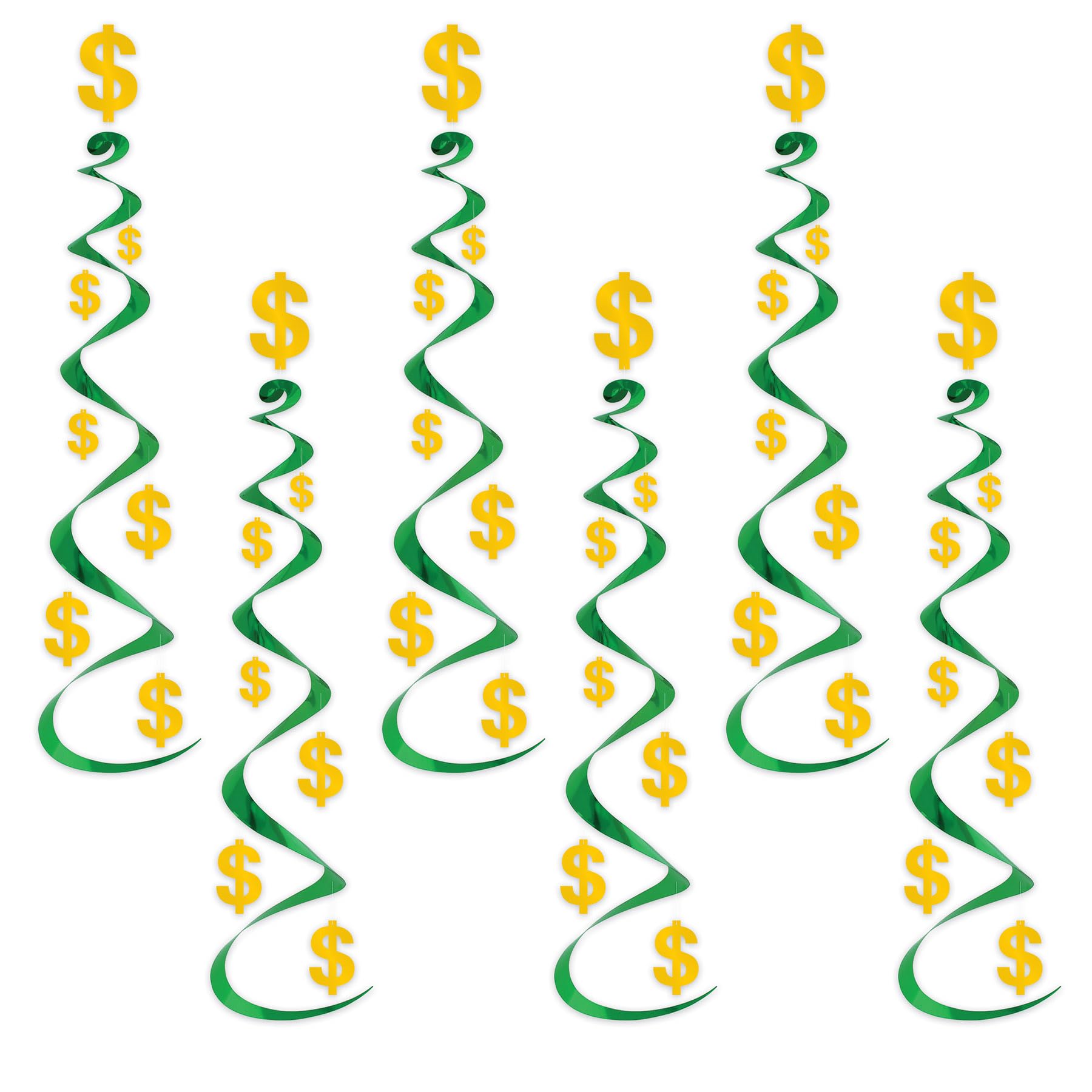 Beistle 6 Piece Dollar Sign Party Decorations, Hanging Spirals Whirls For Casino Theme Décor, Celebrating With You Since 1900
