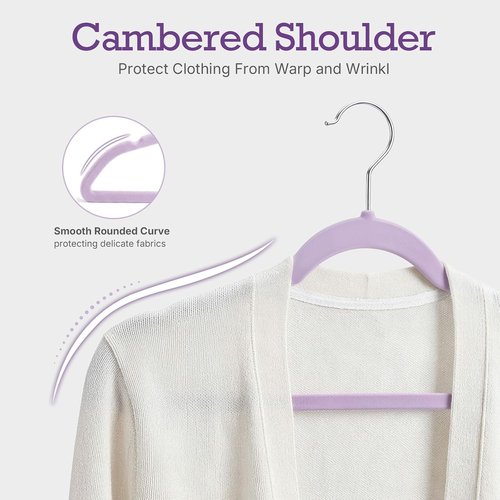 HOUSE DAY Velvet Hangers - 60 Pack Non-Slip Heavy Duty Felt Hangers | Lt-Purple Space-Saving Design