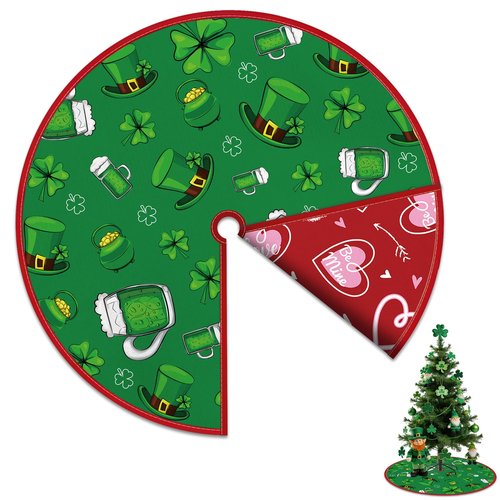 St Patrick's Day Tree Skirt 36 Inch Double Sided Print St.Patricks Day Tree Mat St.Patricks Day Tree Decor Reversible Green Shamrock Clover St. Patrick's Day Tree Skirts for Indoor Holiday Party Decor