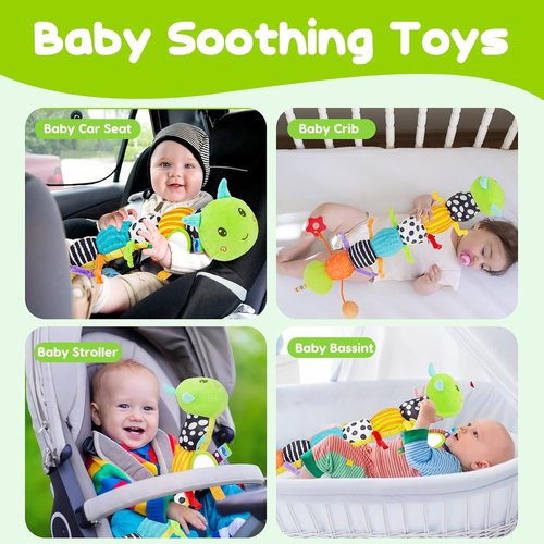 Baby Sensory Toy - Plush Caterpillar Music Rattle with Mirror | Ideal for Infants 0-12 Months