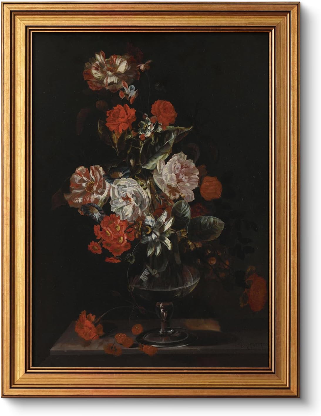VIYYIEA Vintage Gold Framed Wall Art - Floral Canvas Print for Living Room Decor | Cotton Rose (16L x 12W)