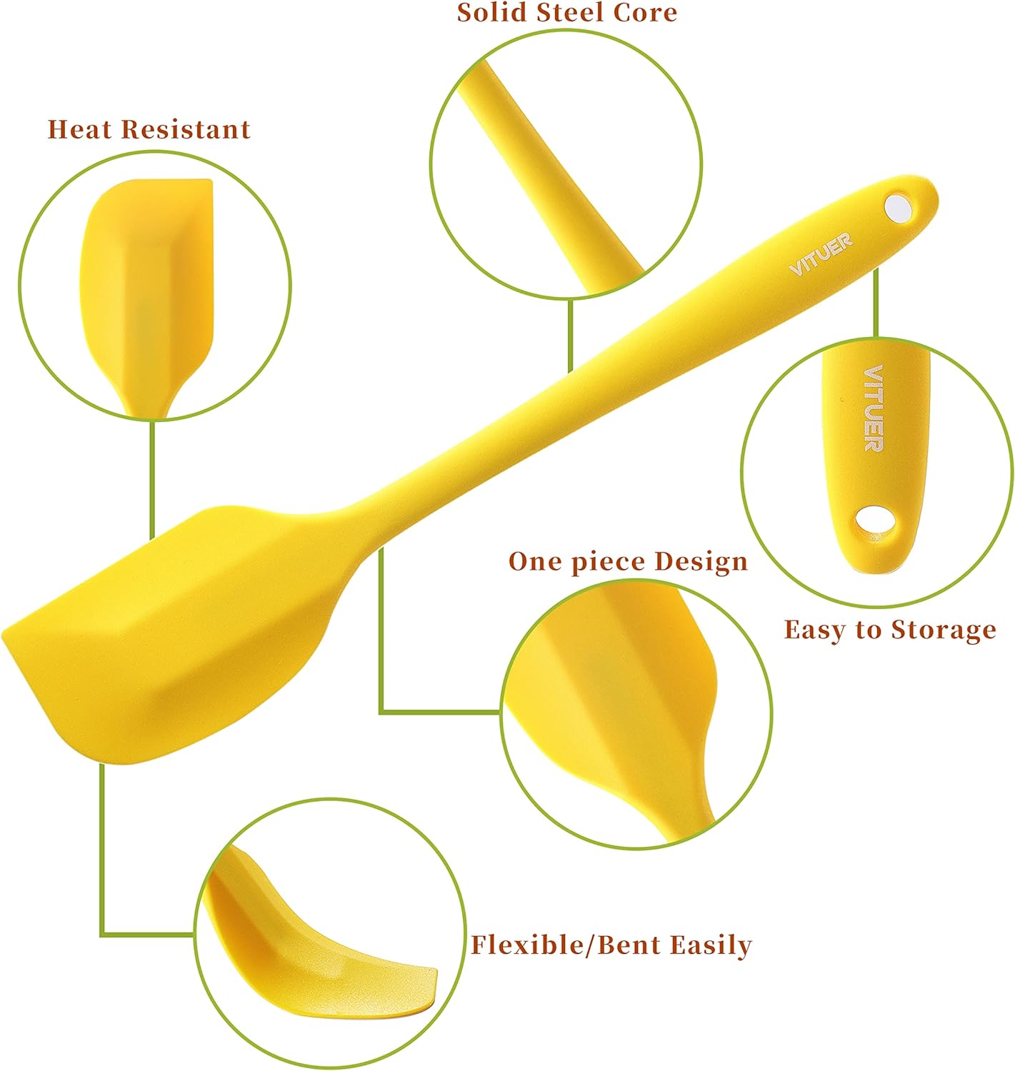 VITUER Silicone Rubber Spatula Set - 5PCS Food Grade, BPA-Free, Heat Resistant & Dishwasher Safe