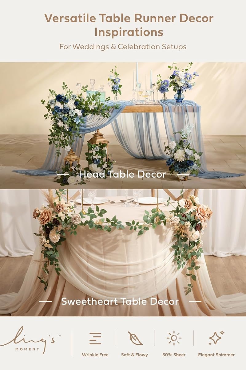 Ling's Moment 14ft Red Table Runner - Wedding Sheer Chiffon, 1pc
