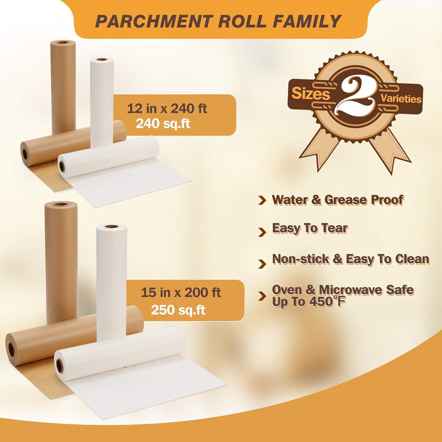 Unbleached Parchment Paper Roll - Non-Stick Baking Paper for Cooking & Grilling | 12 in x 240 ft