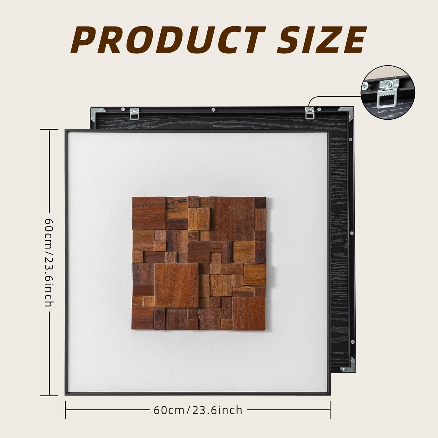 Regine Switzerland 3D Wood Textured Large Framed Abstract Wall Art - Modern Geometric Design, Brown, 24”H x 24”W