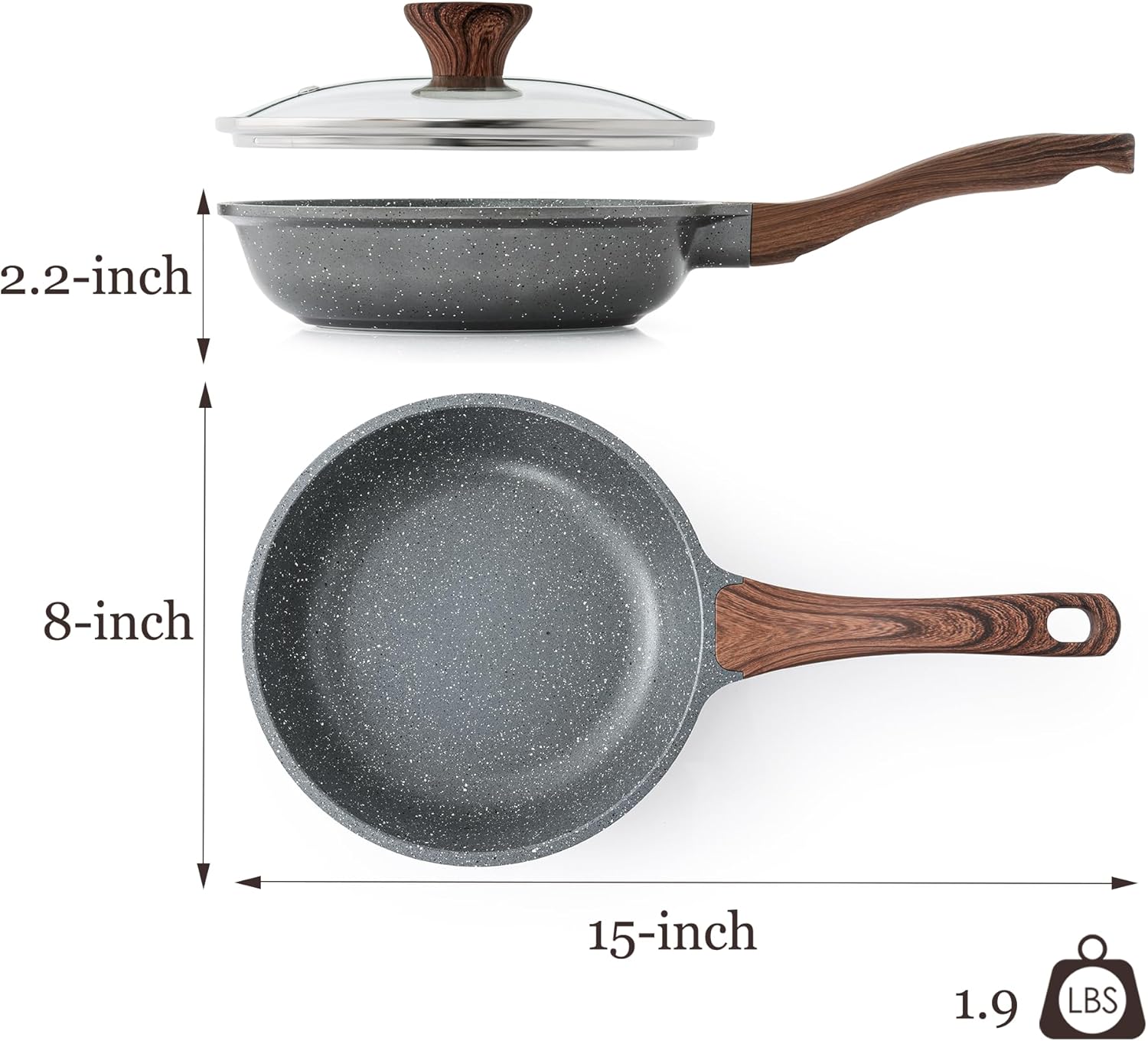 SENSARTE Nonstick Frying Pan Skillet - Healthy Omelet Pan with Glass Lid, 8-Inch, PFOA Free (2-Pack)