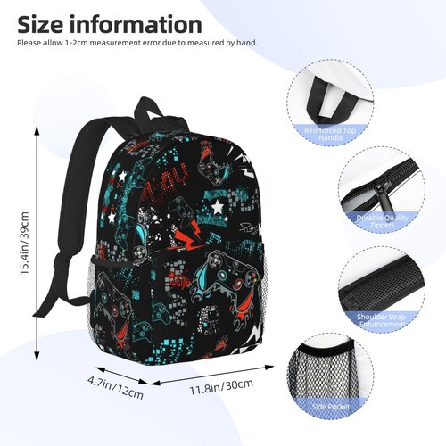 UIAMT Video Game Backpack for Boys Kids Teens Children Gamer School Bags Gaming Primary Middle School Bookbags Gamepad Student Daypack Gifts Lightweight Waterproof Travel Backpack 15inch