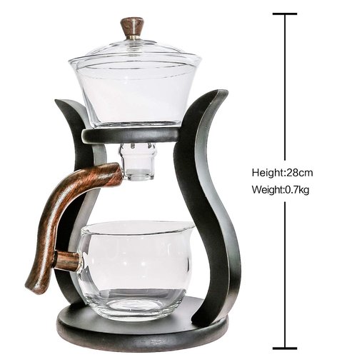 RORA Lazy Kungfu Glass Tea Set Semi Automatic Drip Rotating with Infuser Glass Teapot Set (6 cups)