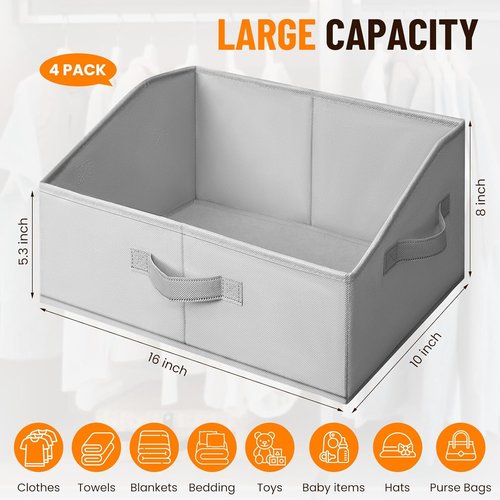 Criusia Closet Organizers | Large Collapsible Fabric Bins - 4 Pack for Home Storage & Organization