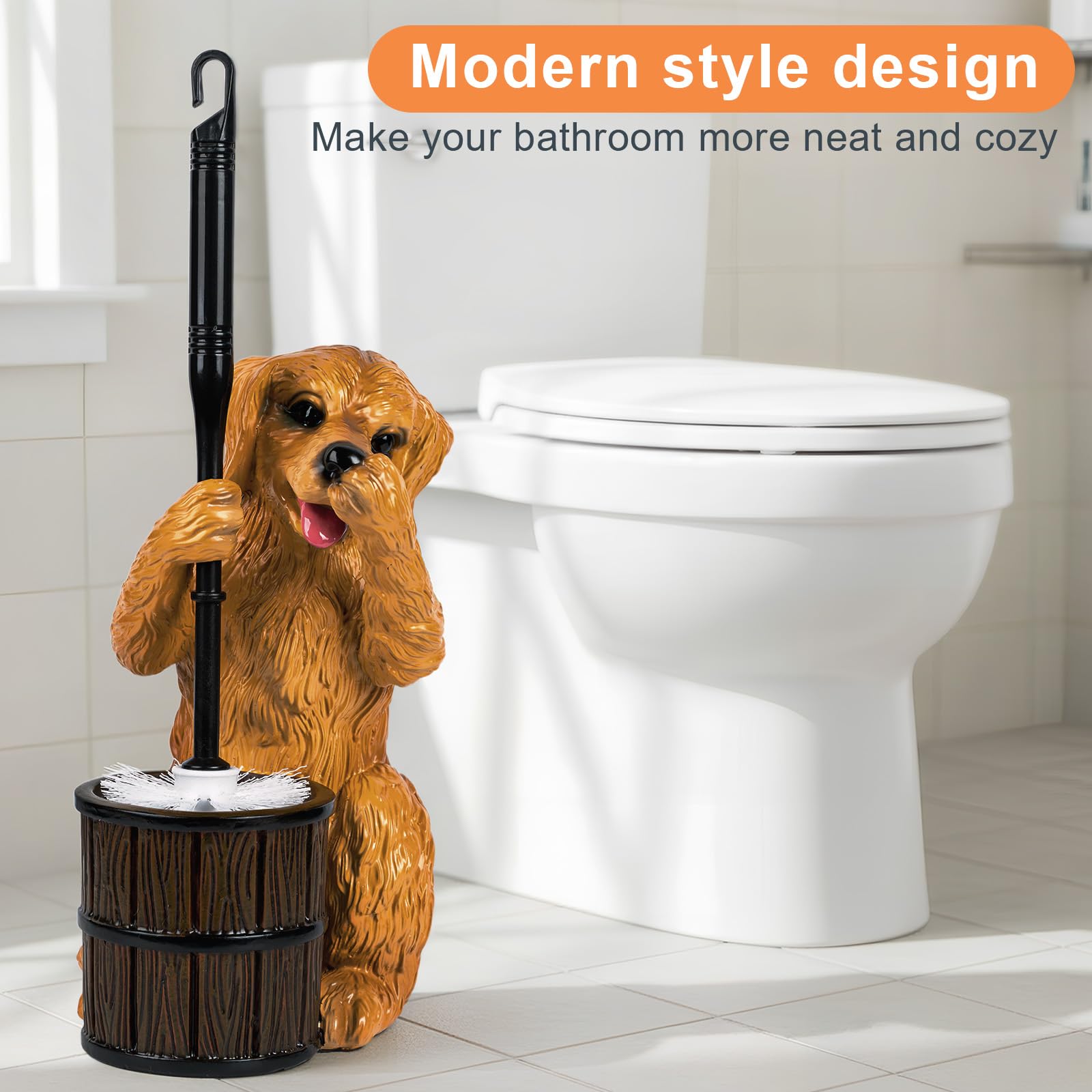 Toilet Brush Holder Set for Bathroom Super Cute Dog Base Solidly Toilet Bowl Brush and Holder Flexible and Durable Style Stylish Toilet Cleaner Brush Saving Storage Space Toilet Brushes for Bathroom