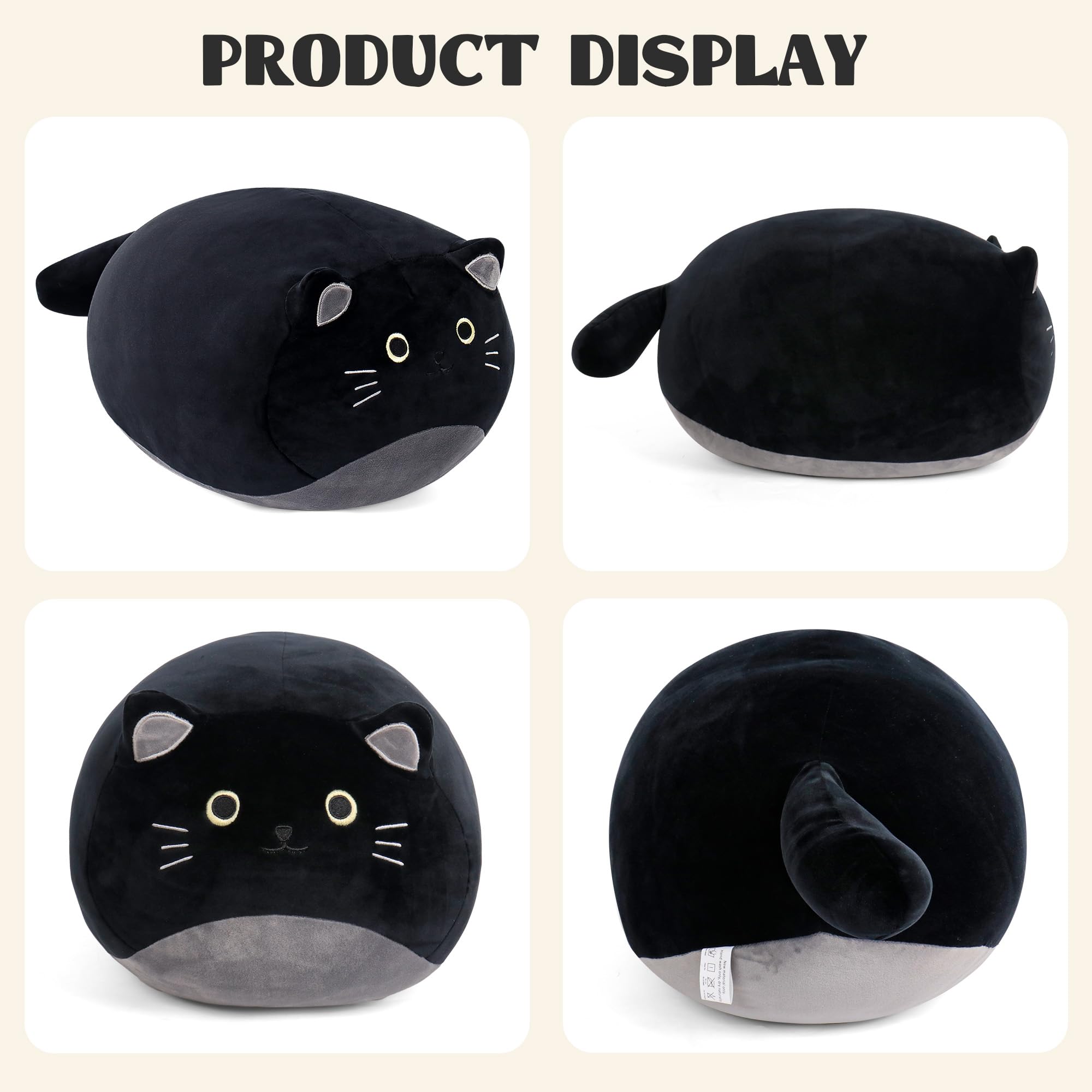 Wepop Giant Black Cat Plush 20 in - Kawaii Black Cat Stuffed Animal, Cute Plushies Pillows Gifts for Kids Adults Boys and Girls