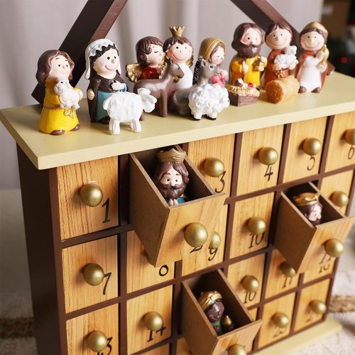 Juegoal Advent Calendar - Countdown to Christmas with 24 Figures & Drawers | Christian Gifts for All Ages